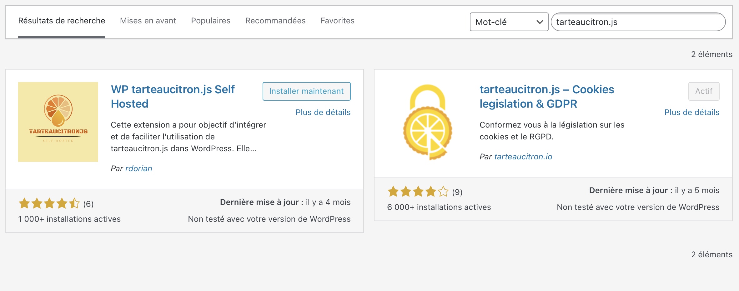 Ajouter un plug-in - Tarte au citron Cookies et RGPD - Kozman