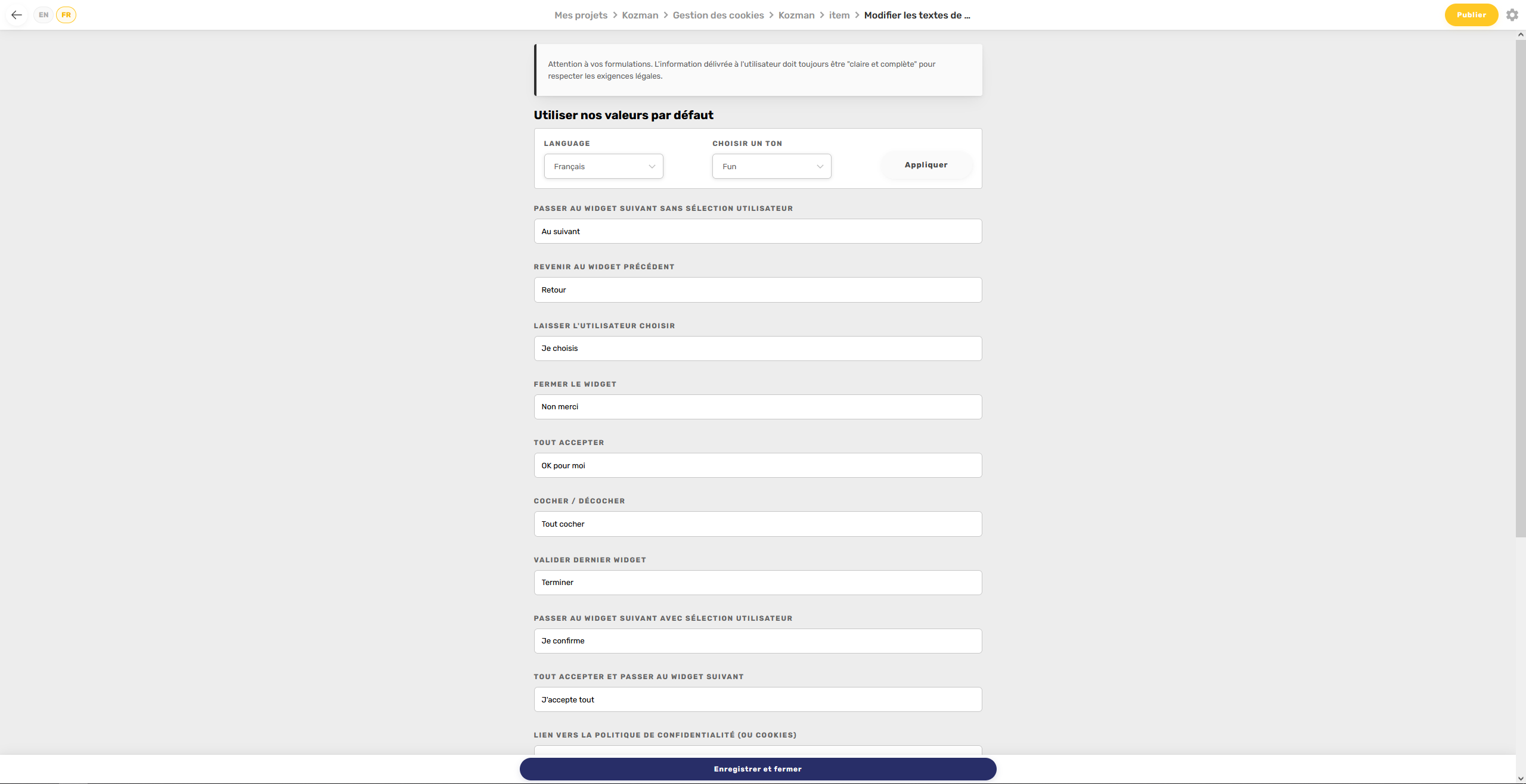 Configuration projet 4 - Exeptio - Cookies et RGPD - Kozman