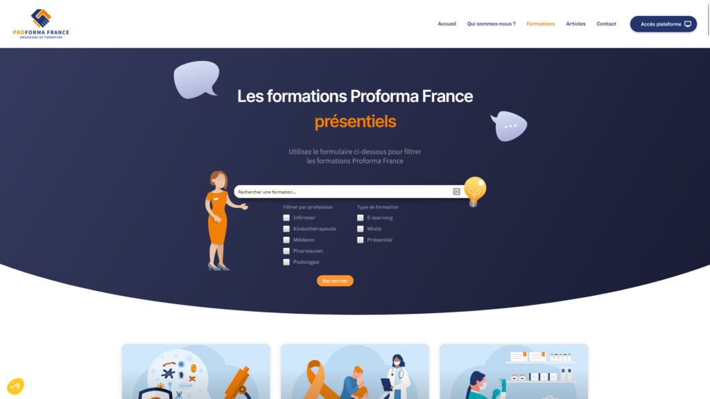 Le site Proforma France réalisé par Kozman : page d'accueil