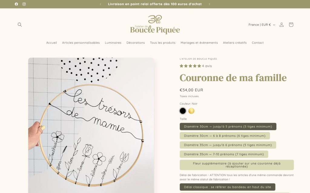 Une fiche produit de la boutique Boucle Piquée