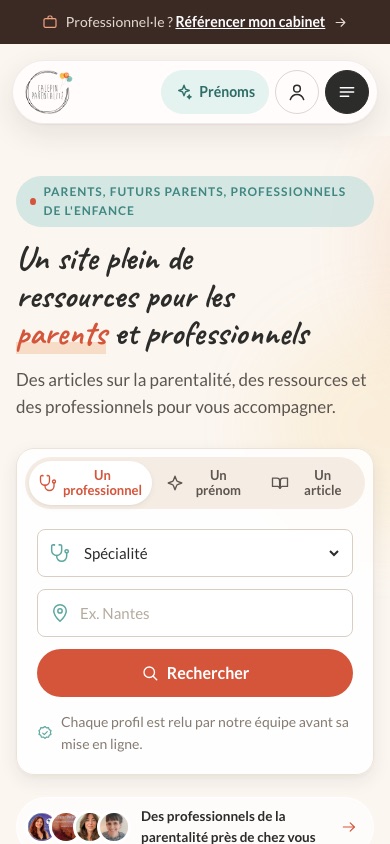 Calepin Parentalité sur mobile
