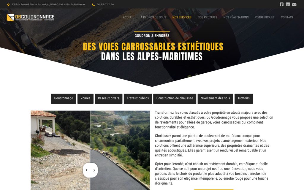 La page goudronnage et enrobés du site 06 Goudronnage