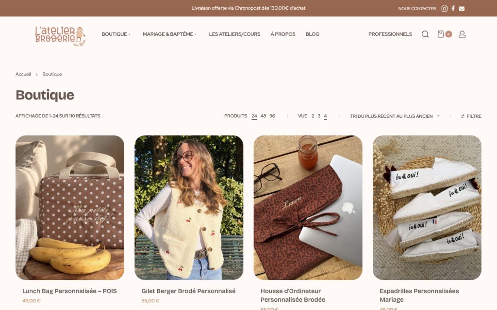 La boutique en ligne de L'atelier broderie avec Laura : les créations par catégorie