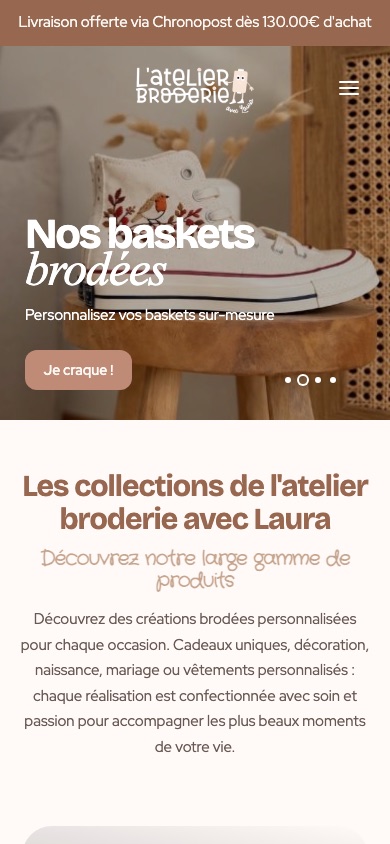 Le site de L'atelier broderie avec Laura sur mobile