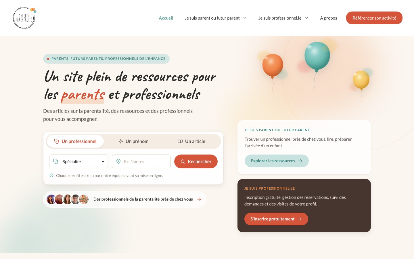 Page d'accueil du site Calepin Parentalité
