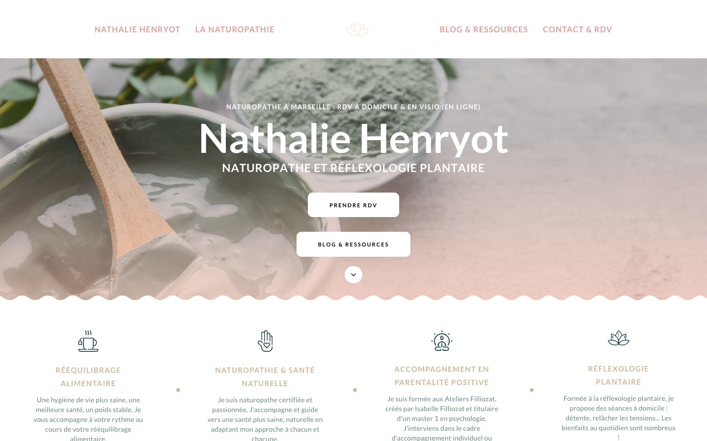 Page d'accueil du site de Nathalie Henryot, naturopathe à Marseille