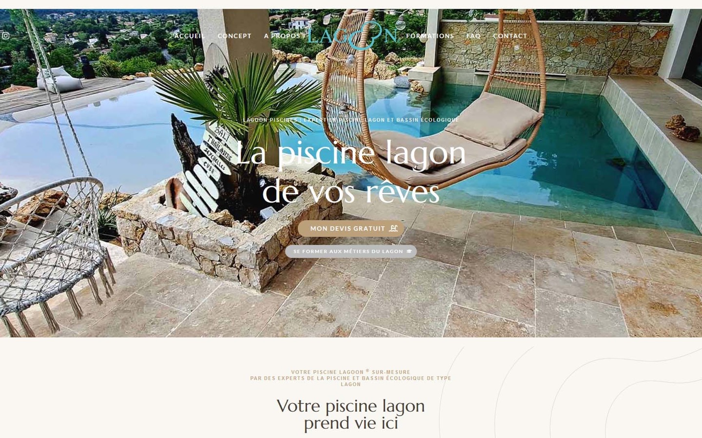 Page d'accueil du site Lagoon Piscines, réalisé par Kozman