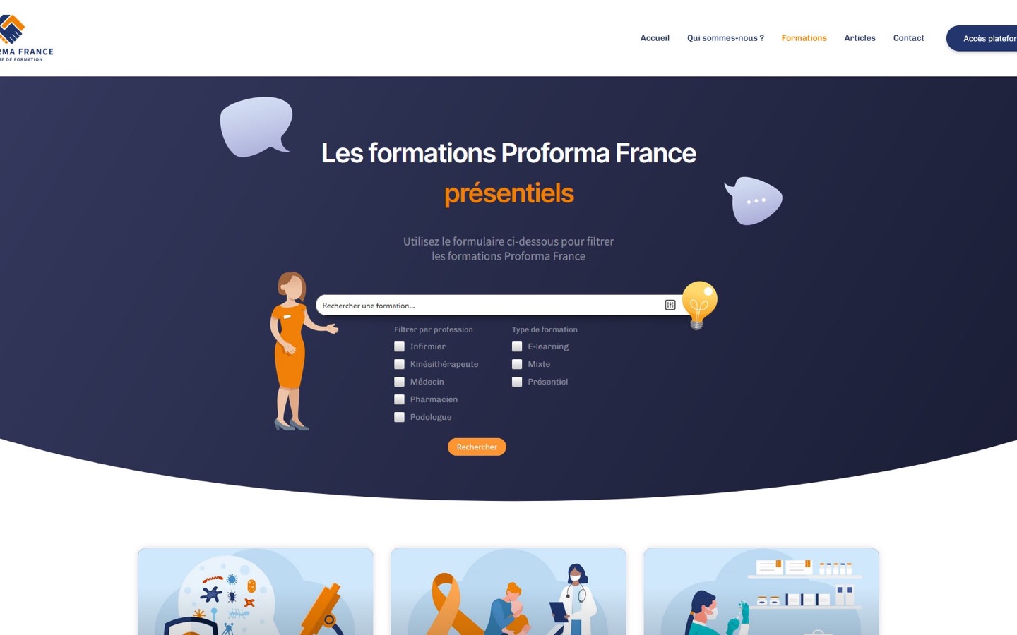 Page des formations de l'ancien site de Proforma France, réalisé par Kozman