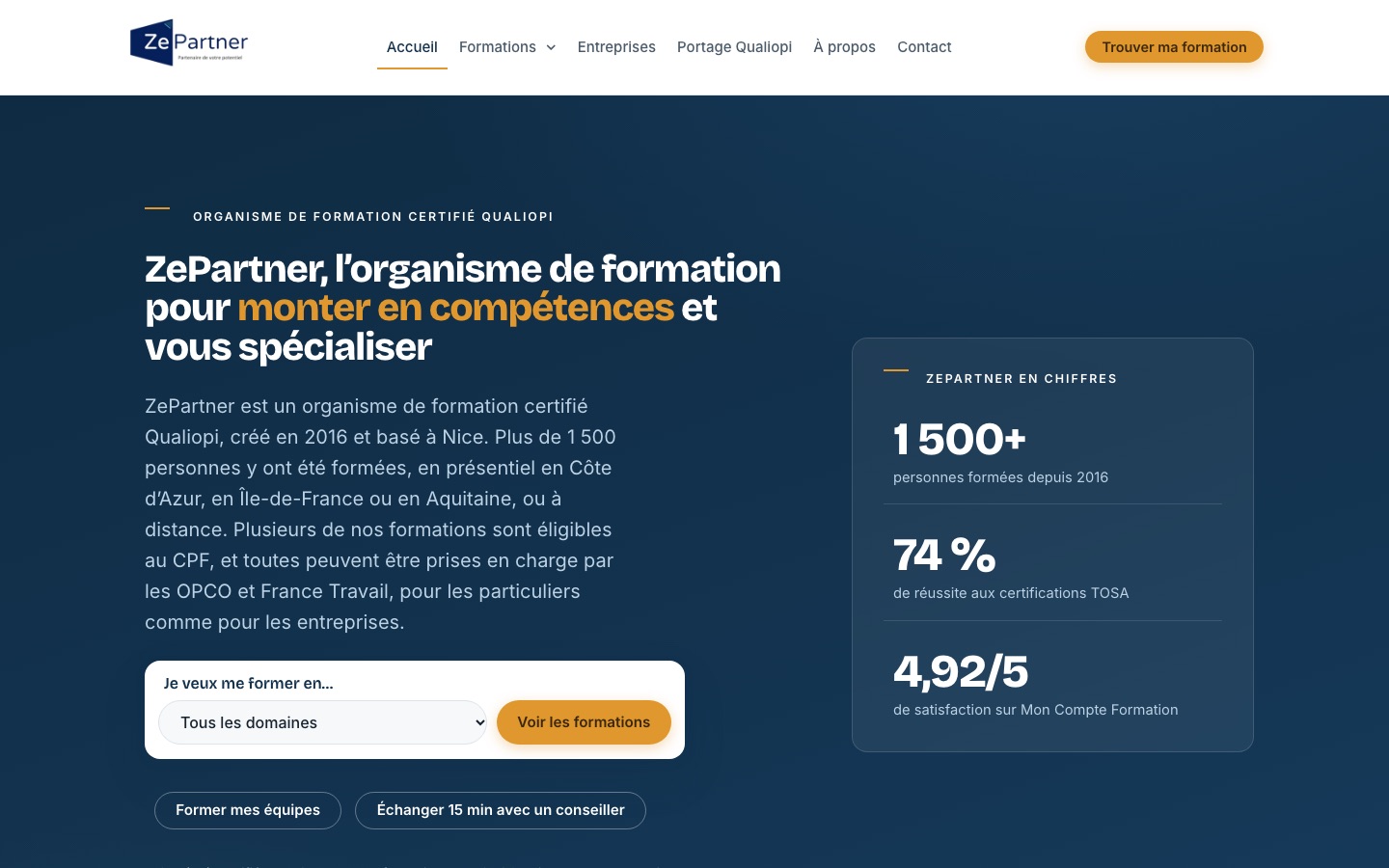 Page d'accueil du site ZePartner