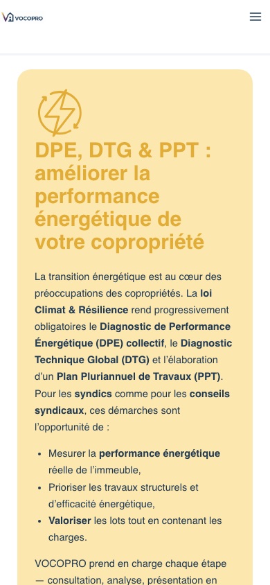Une page service du site Vocopro sur mobile